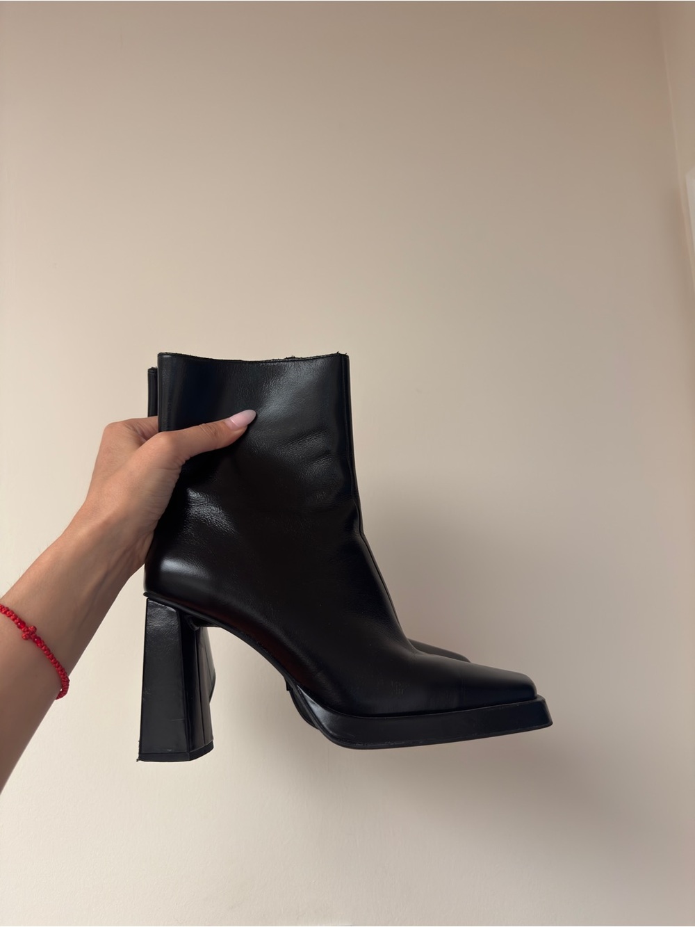 Jeffrey Campbell Black Leather High Block Heel Ankle Boots